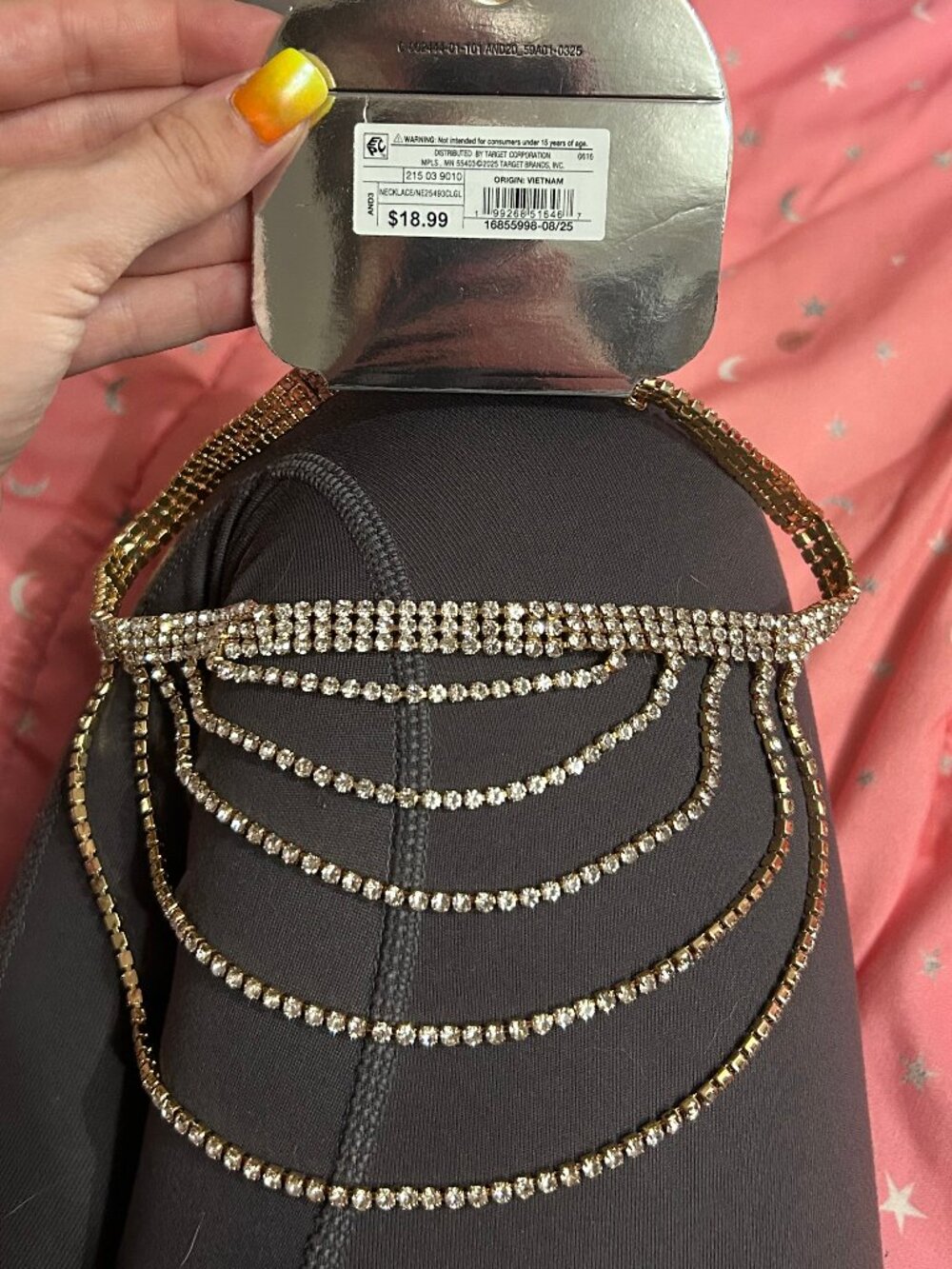 A New Day NWT Statement Rhinestone Layered Bib Choker Necklace Gold